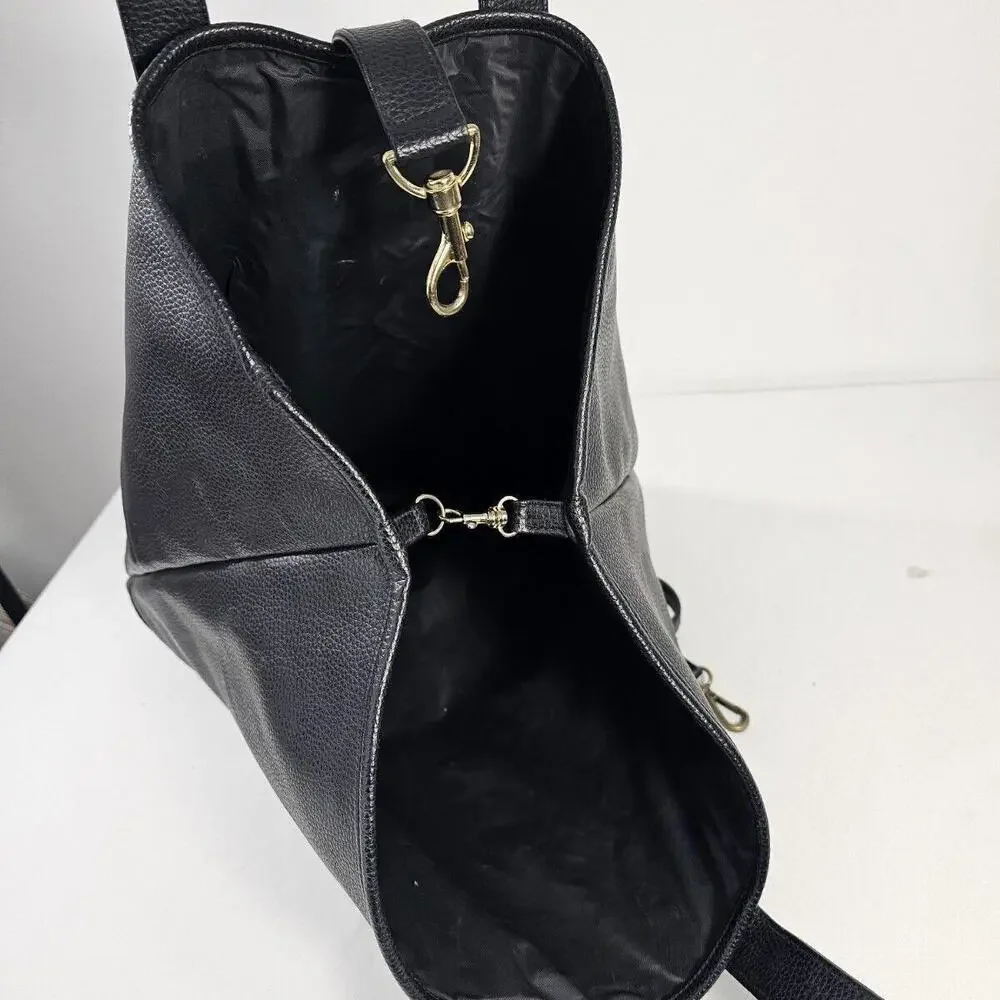 Germaine Monteil Paris Large Black Leather Tote Purse - Picture 9 of 13